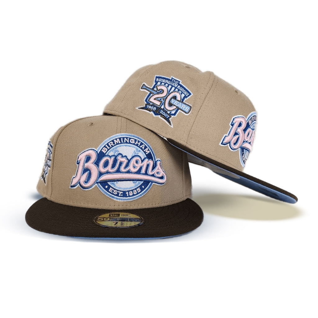 Tan Birmingham Barons Brown Visor Icy Blue Bottom 20 Years Side Patch New  Era 59Fifty Fitted
