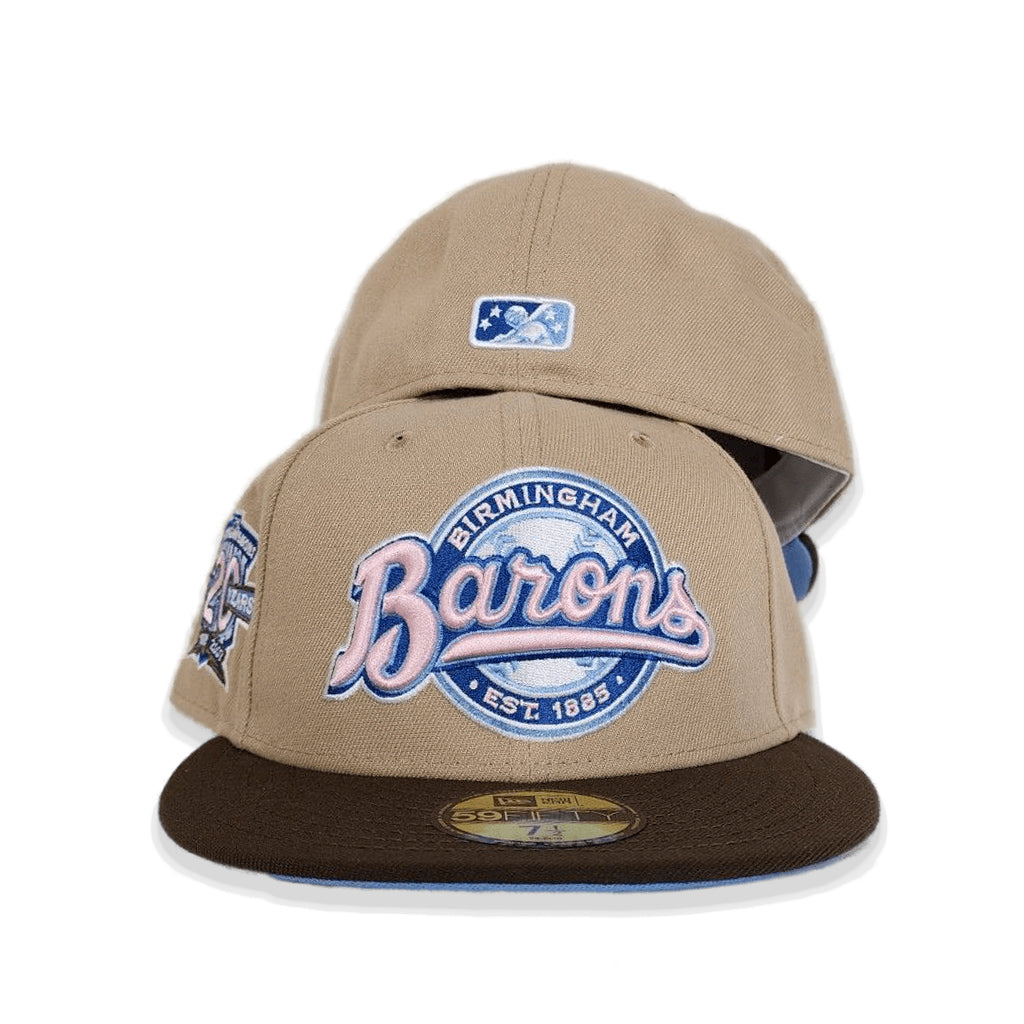 Tan Birmingham Barons Brown Visor Icy Blue Bottom 20 Years Side Patch New  Era 59Fifty Fitted