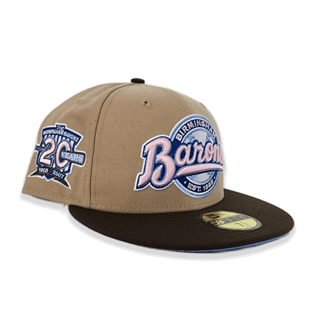 Tan Birmingham Barons Brown Visor Icy Blue Bottom 20 Years Side Patch New  Era 59Fifty Fitted