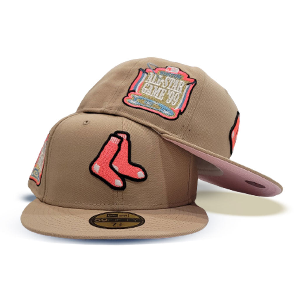 Tan Boston Red Sox Pink Bottom 1999 All Star Game Side Patch New Era 59FIFTY Fitted 7 1/2