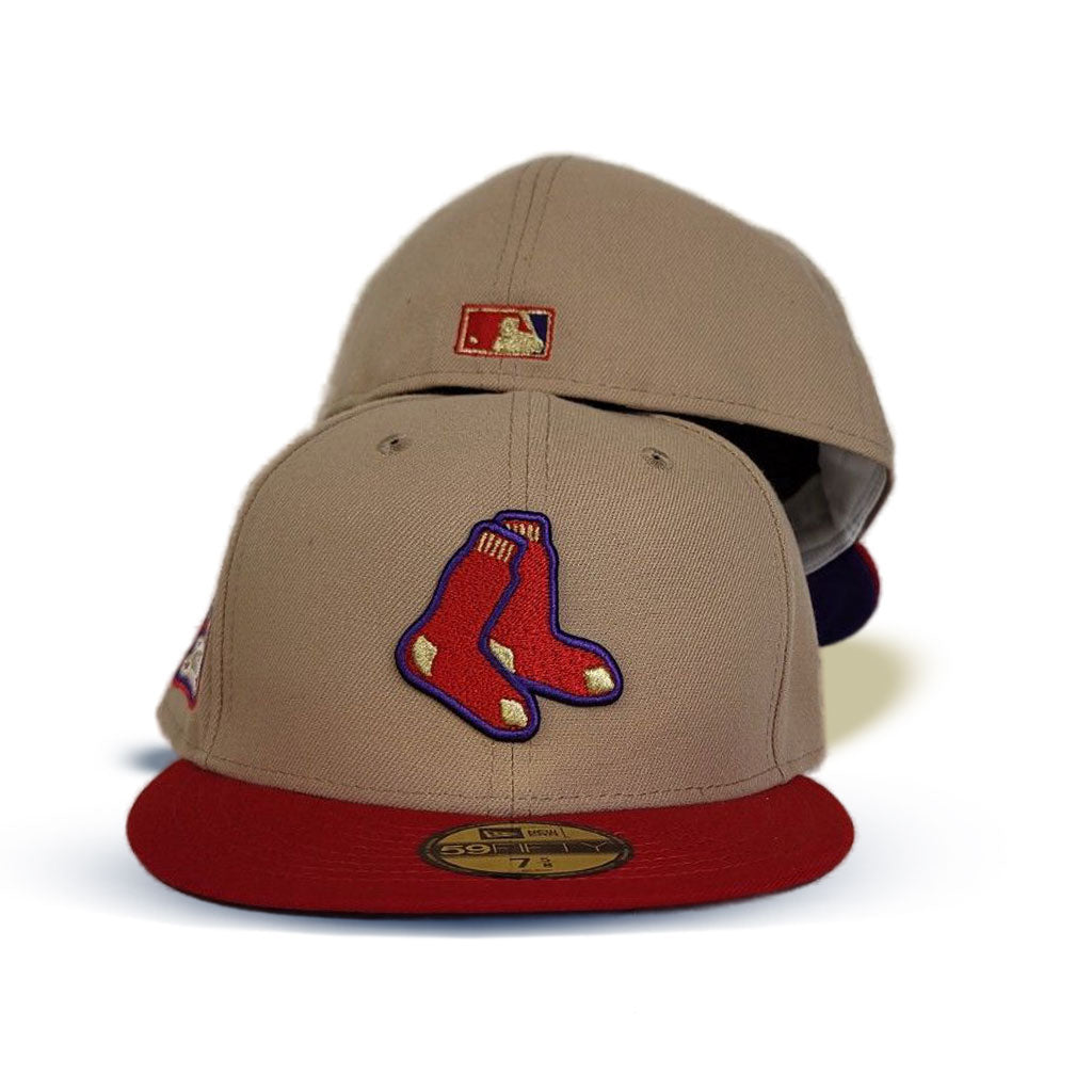 Tan Boston Red Sox Red Visor Purple Bottom 1999 All Star Game Side Patch New Era 59Fifty Fitted