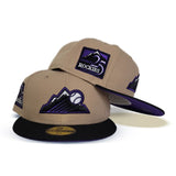 Tan Colorado Rockies Black Visor Purple Bottom 25th Anniversary Side Patch New Era 59Fifty Fitted