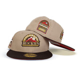 Tan Colorado Rockies Brown Visor Red Bottom 1995 Coors Field Side Patch New Era 59Fifty Fitted