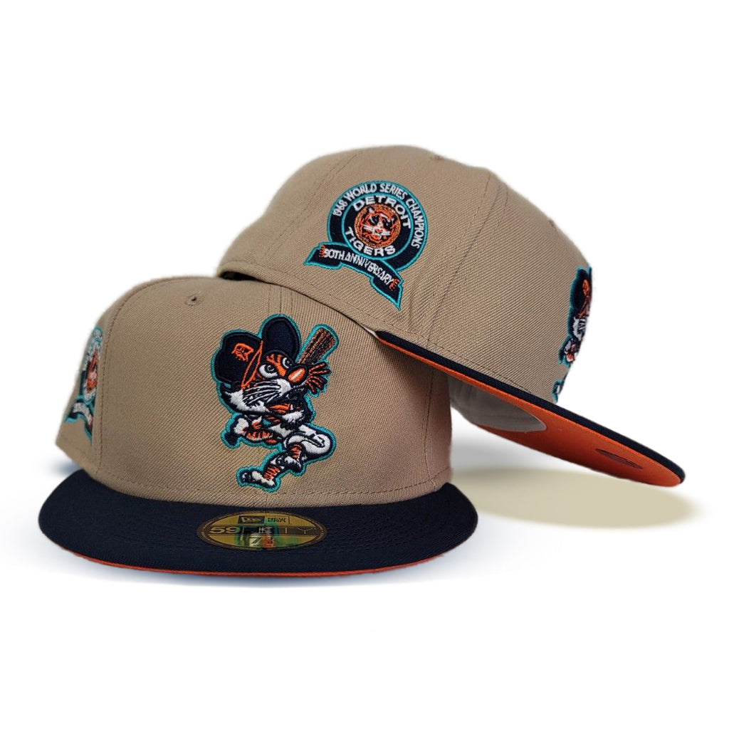 Tan Detroit Tigers Navy Visor Orange Bottom 1968 World Series Side Patch  Oatmeal Collection New Era 59Fifty Fitted