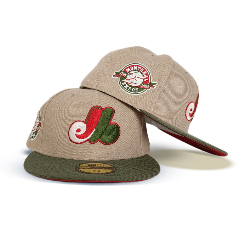 Tan Montreal Expos Olive Green Visor Red Bottom 25th Anniversary Side Patch New Era 59Fifty Fitted