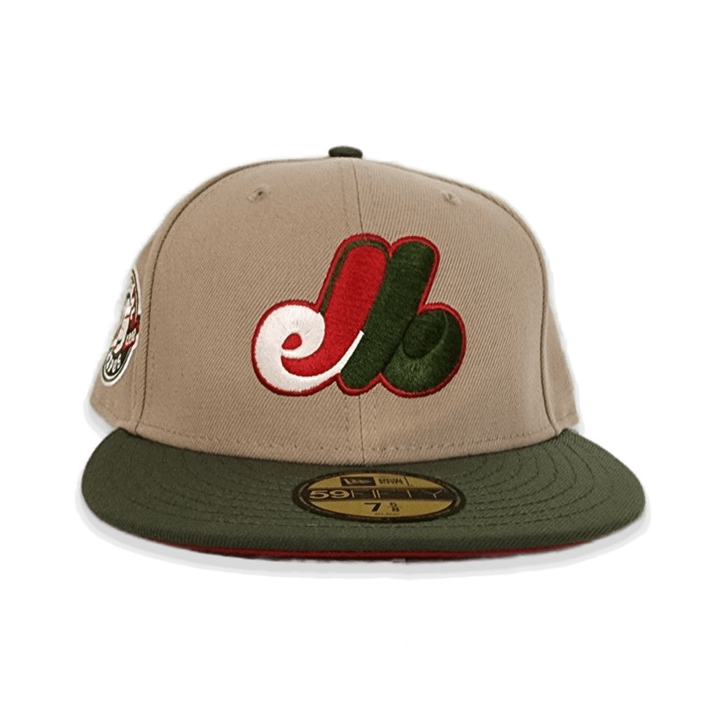 Tan Montreal Expos Olive Green Visor Red Bottom 25th Anniversary Side Patch New Era 59Fifty Fitted