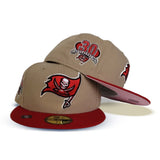 Tan Red Visor Tampa Bay Buccaneers Pink Bottom 30th Season Side Patch New Era 59Fifty Fitted