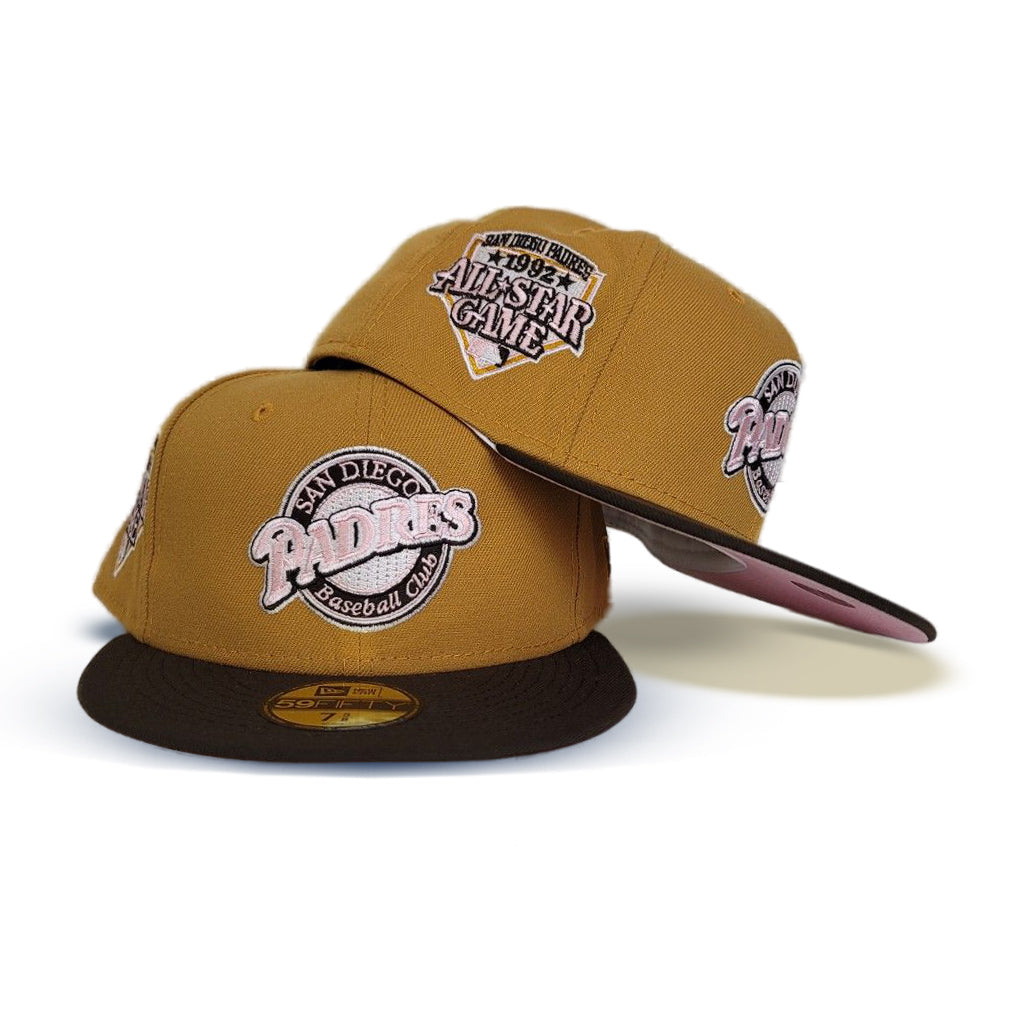 Tan San Diego Padres Brown Visor Pink Bottom 1992 All Star Game Side Patch New Era 59FIFTY Fitted 8