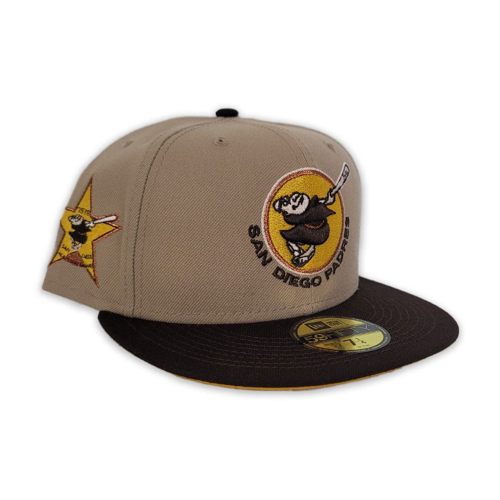 Tan San Diego Padres Brown Visor Yellow Bottom 1978 All Star Game Side patch "Oatmeal Collection" New Era 59Fifty Fitted