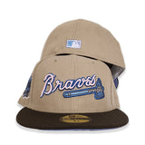 Tan Scrip Atlanta Braves Brown Visor Lavender Bottom 40th Anniversary Side Patch New Era 59Fifty Fitted