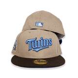 Tan Scrip Minnesota Twins Brown Visor Sea Blue Bottom 60th Anniversary Side Patch New Era 59Fifty Fitted