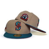 Tan Seattle Mariners Aqua Visor Red Bottom 30th Anniversary Side Patch "Oatmeal Collection" New Era 59Fifty Fitted