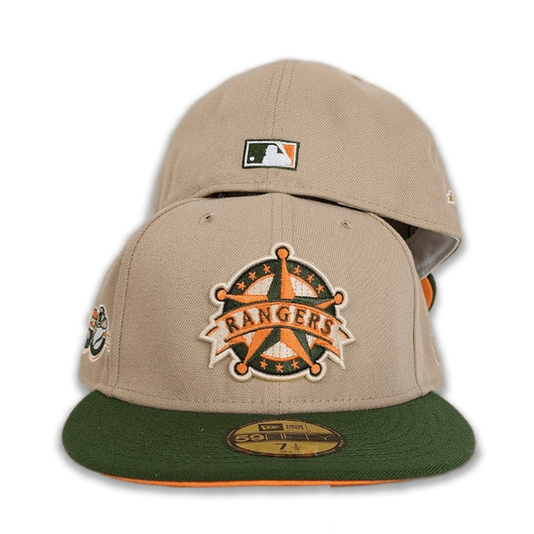 Tan Texas Rangers Olive Green Visor Orange Bottom 50th Anniversary Sid ...