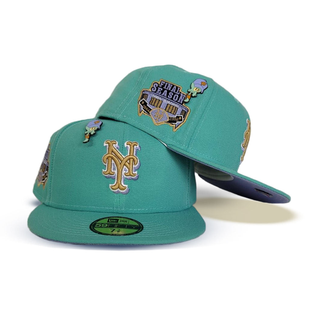 Teal New York Mets Lavender Bottom Final Season Side Patch New Era 59Fifty Fitted