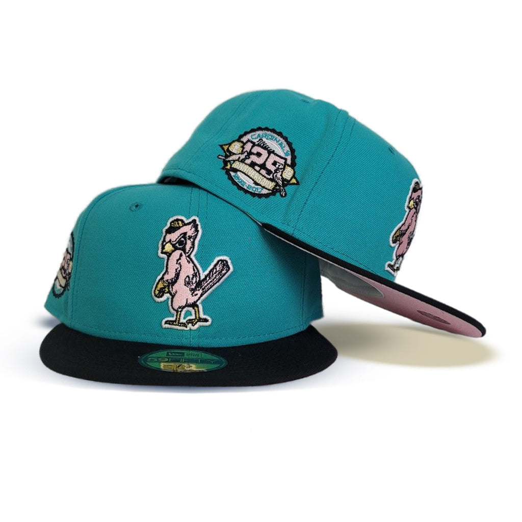 Teal St. Louis Cardinals Black Visor Pink Bottom 125th Anniversary Side Patch New Era 59FIFTY Fitted 71/8