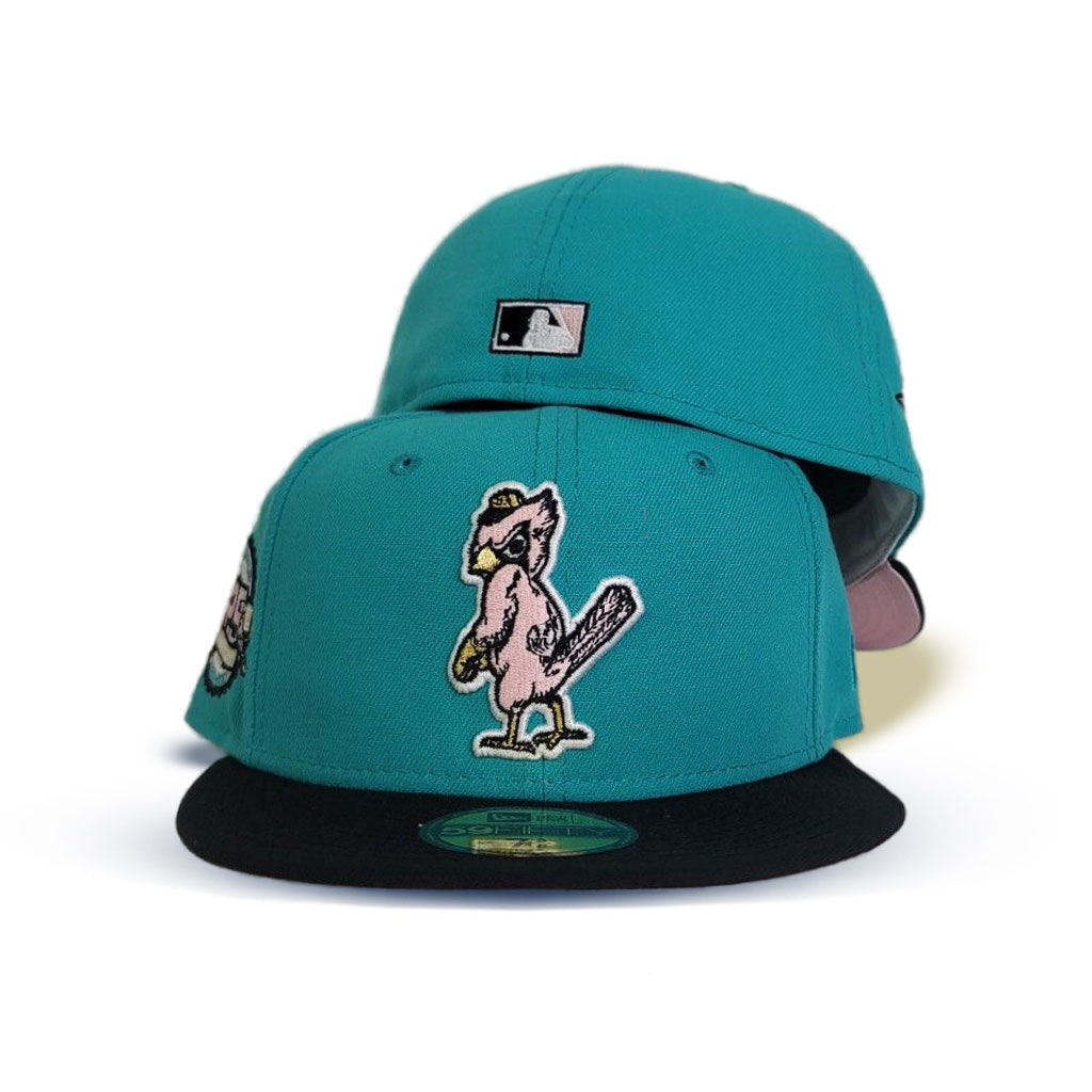 Teal St. Louis Cardinals Black Visor Pink Bottom 125th Anniversary Side Patch New Era 59Fifty Fitted