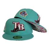 Teal Tampa Bay Rays Floral Bottom 10th Seasons New Era 59Fifty Fitted