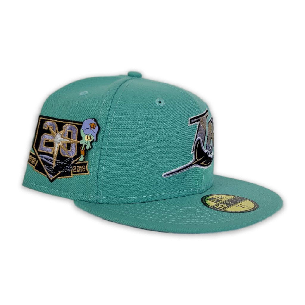 Teal Tampa Bay Rays Lavender Bottom 20th Anniversary Side Patch New Era 59Fifty Fitted
