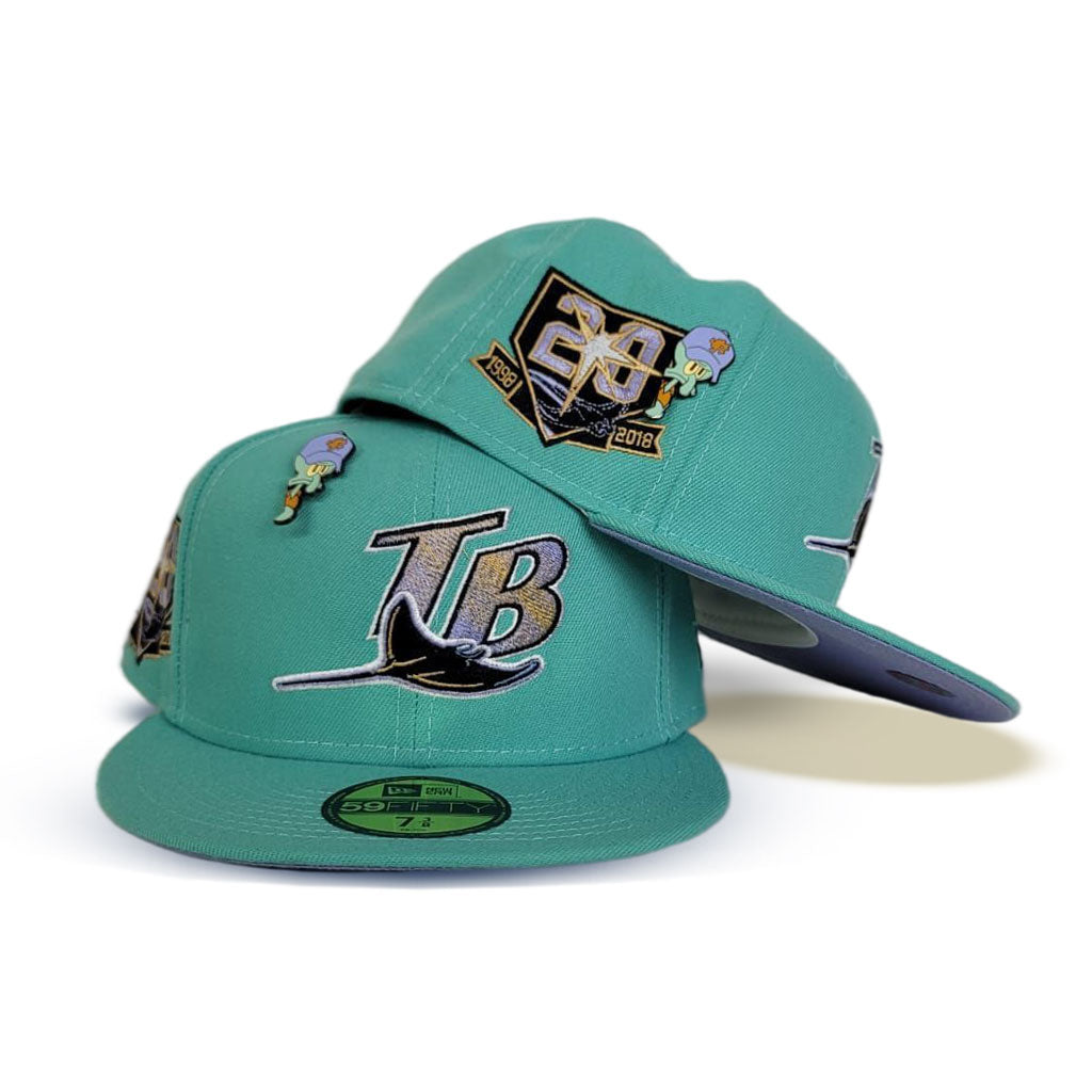 Teal Tampa Bay Rays Lavender Bottom 20th Anniversary Side Patch New Era 59Fifty Fitted