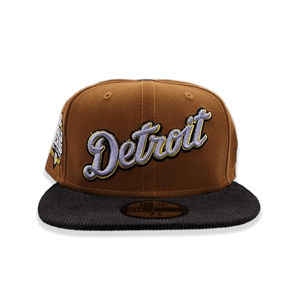 Toast Script Detroit Tigers Black Corduroy Visor Lavender Bottom 2012 World Series Side Patch New Era 59Fifty Fitted
