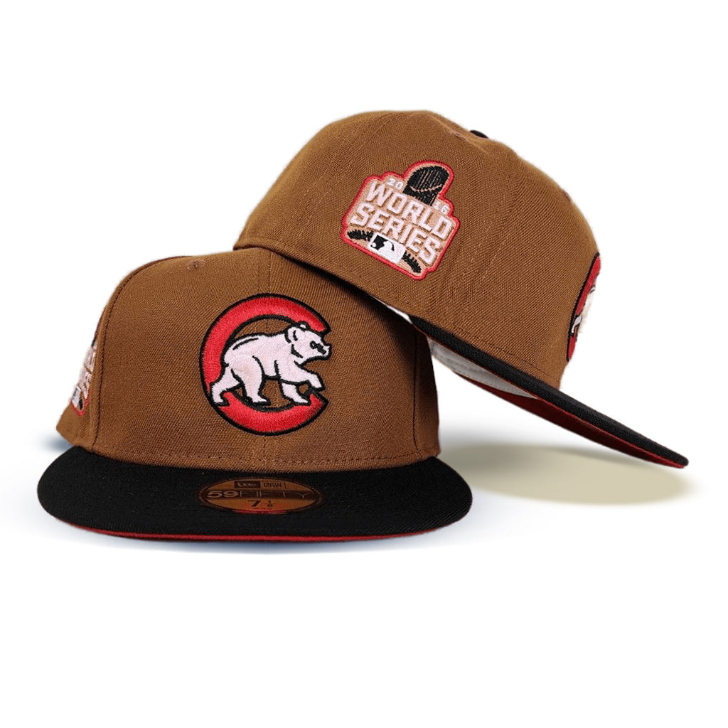 Brown Chicago Cubs Black Visor Red Bottom 2016 World Series Side Patch New Era 59FIFTY Fitted 73/8