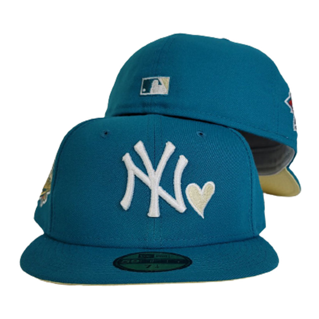 Turquoise Heart New York Yankees Soft Yellow Bottom 1999 World Series Side patch New Era 59Fifty Fitted
