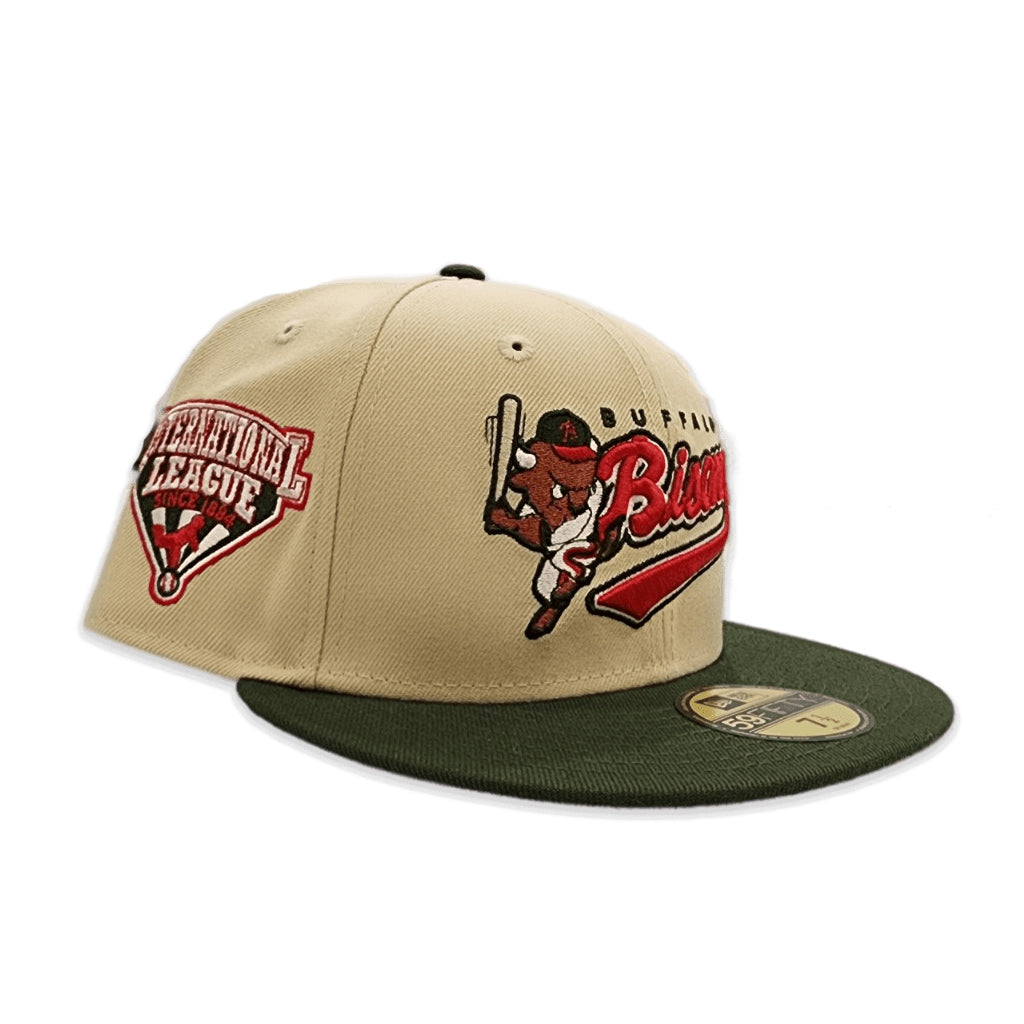 Vegas Gold Buffalo Bison Olive Green Visor Gray Bottom International League Side Patch New Era 59FIFTY Fitted 7 3/4