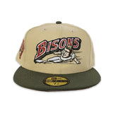 Vegas Gold Buffalo Bison Olive Green Visor Rust Bottom International League Side Patch New Era 59Fifty Fitted