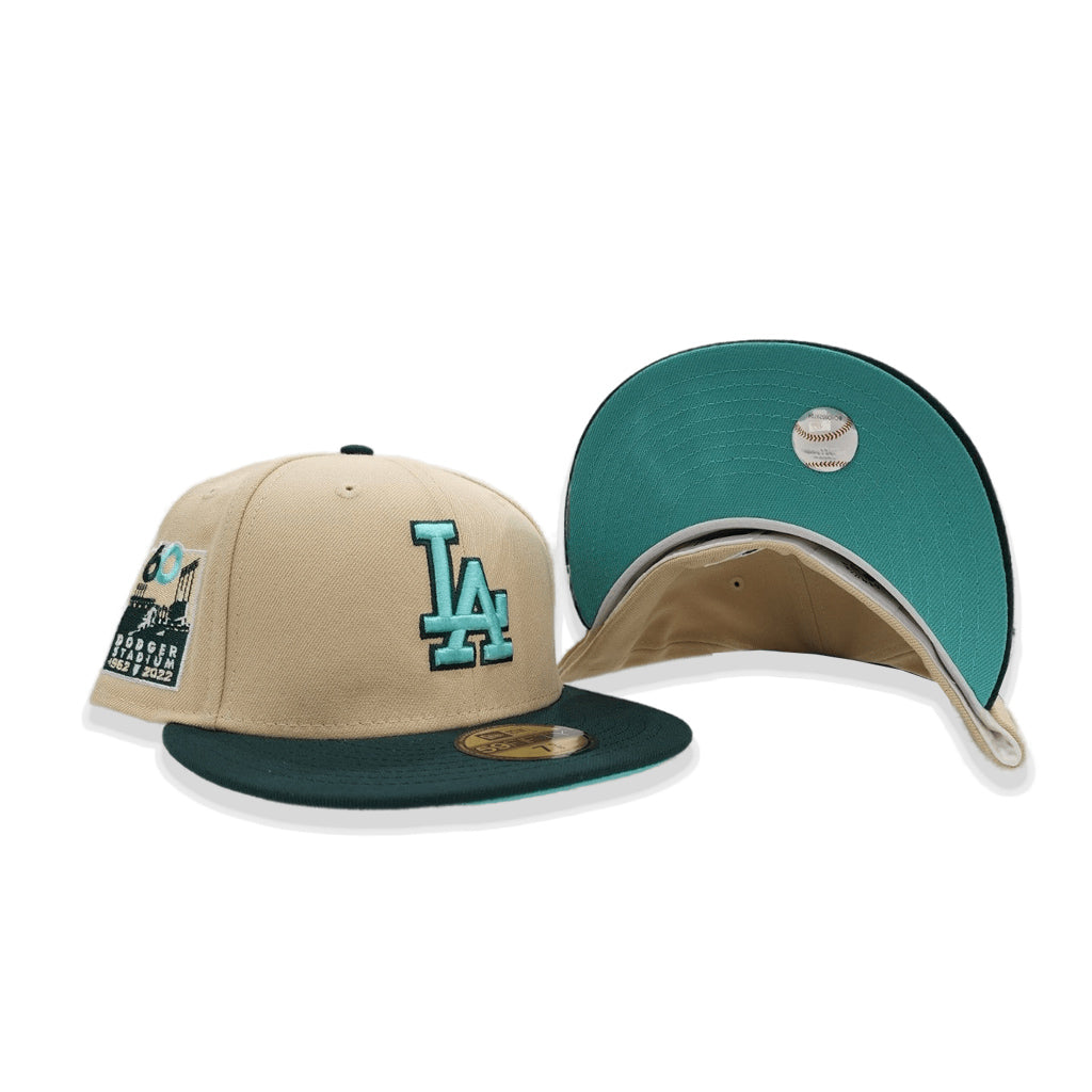 Vegas Gold Los Angeles Dodgers Dark Green Visor Mint Green Bottom 60th Anniversary Side Patch New Era 59FIFTY Fitted 8