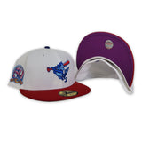 White Baltimore Orioles Red Visor Grape Purple Bottom 50th Anniversary Side Patch " Stimply Collection" New Era 59Fifty Fitted