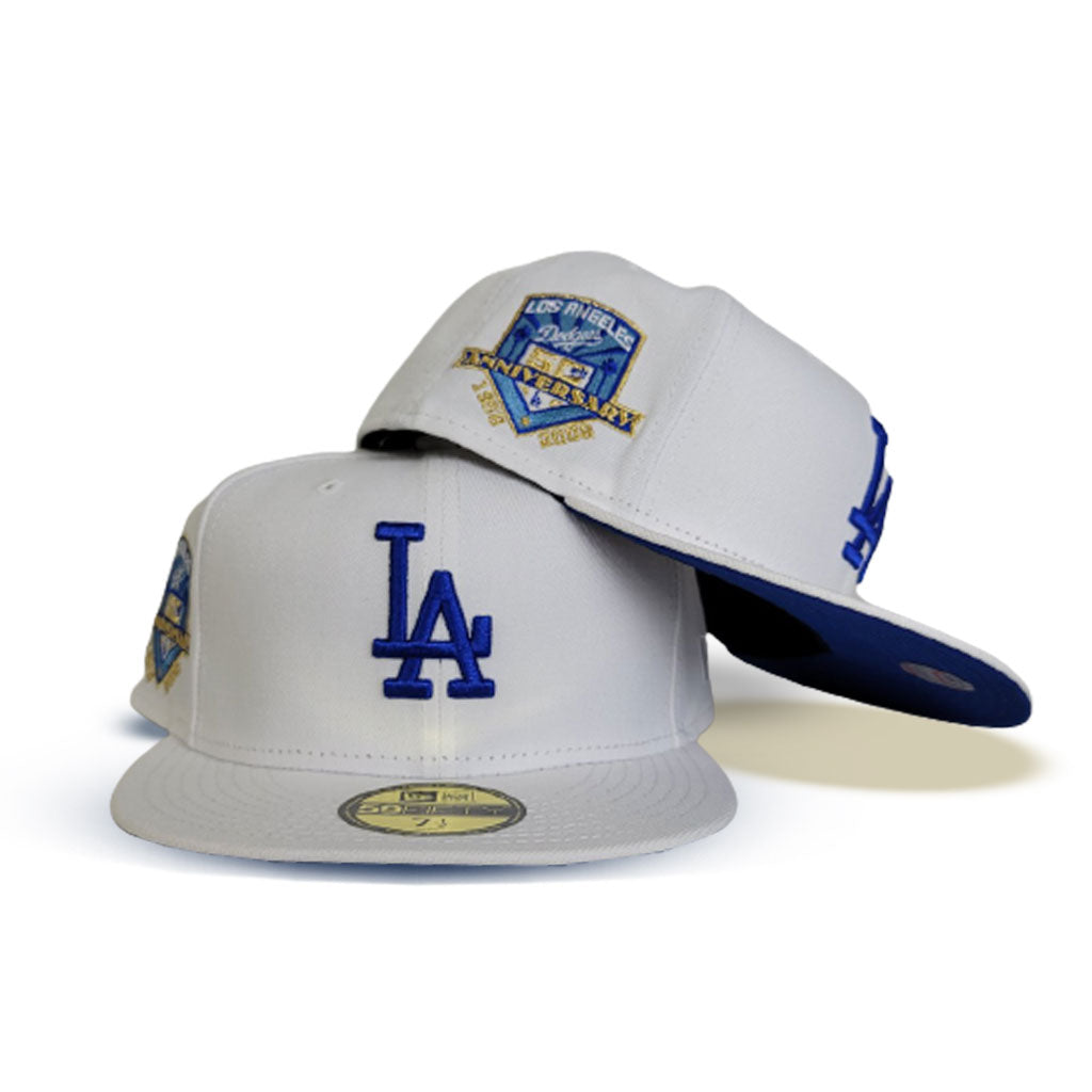 Product - White Los Angeles Dodgers Royal Blue Bottom 50th Anniversary Side Patch New Era 59Fifty Fitted