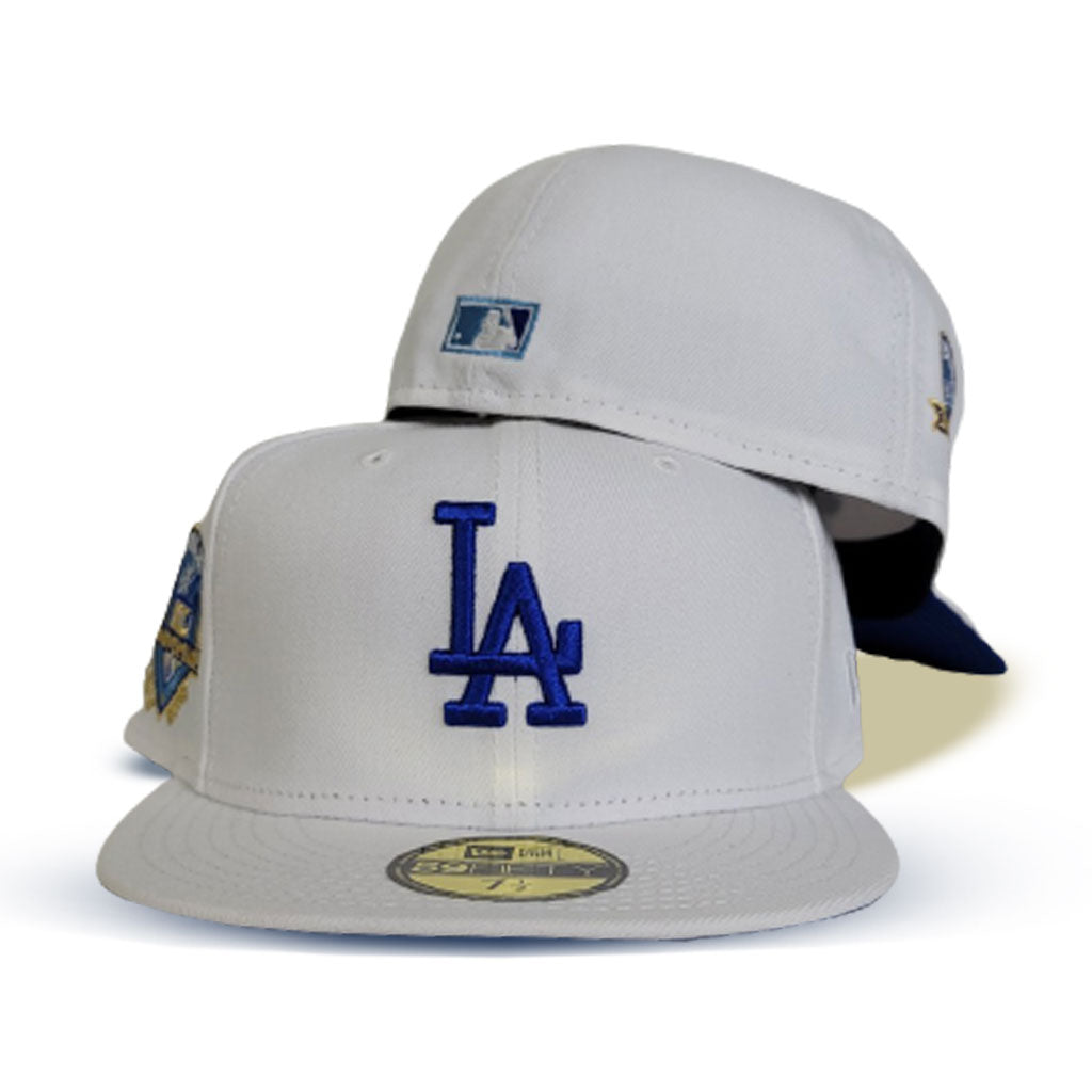 Los Angeles Dodgers New Era MLB 59FIFTY 5950 Fitted Cap Hat Sky Blue Crown/Visor White Logo 2020 World Series Side Patch Pink UV 8