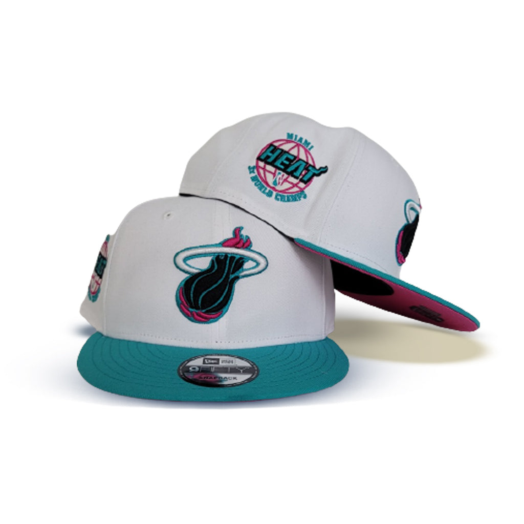 White Miami Heat Teal Visor Fusion Pink Bottom 3X World Champs New
