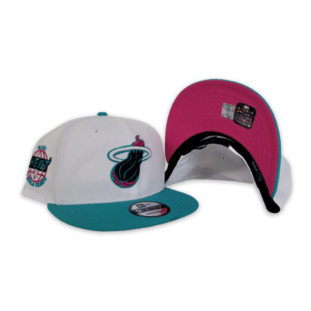 White Miami Heat Teal Visor Fusion Pink Bottom 3X World Champs New