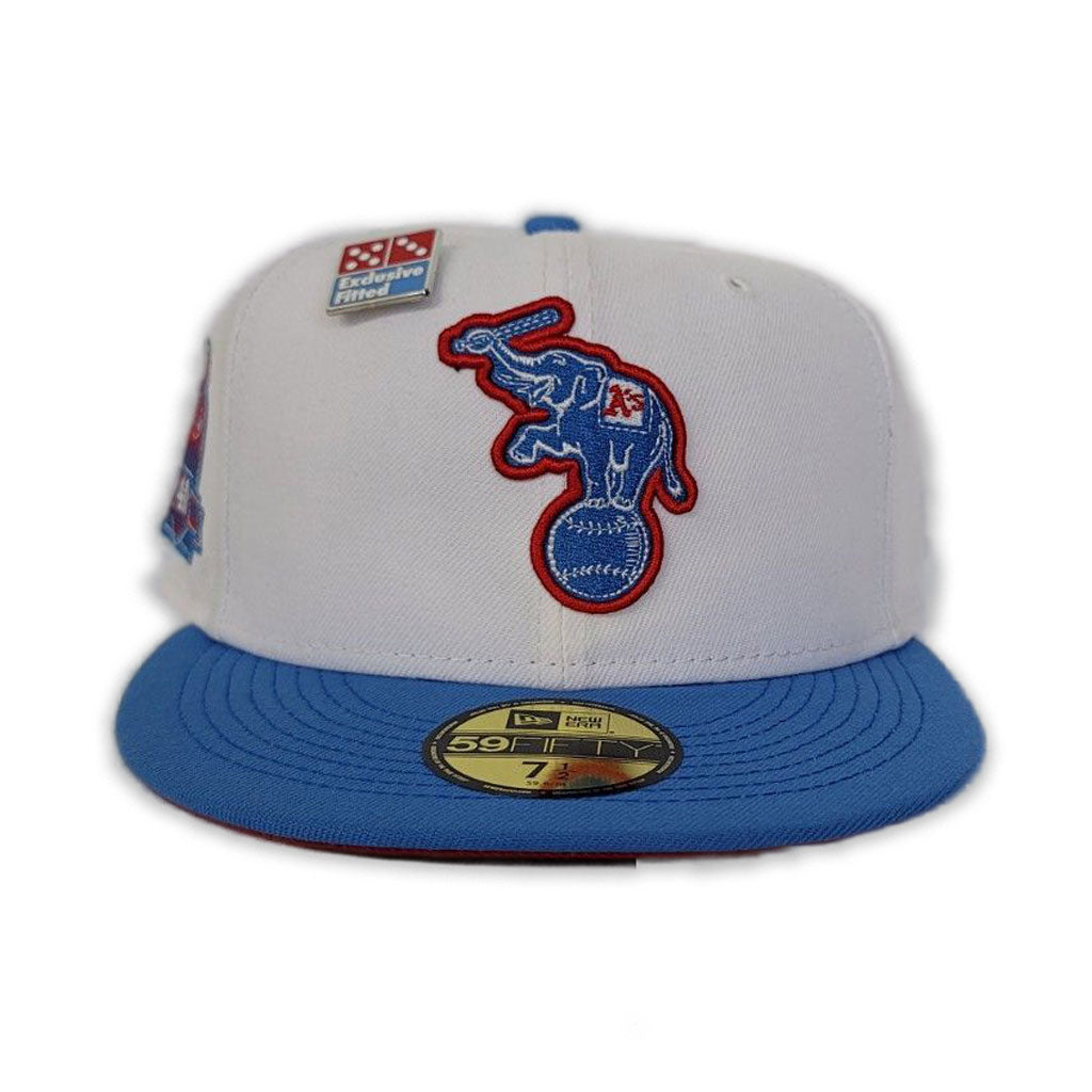 White Oakland Athletics Blue Visor Red Bottom 40th Anniversary Side Patch "Domino's Collection" New Era 59Fifty Fitted