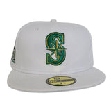 White Seattle Mariners Aqua Bottom 40th Anniversary Side Patch New Era 59Fifty Fitted
