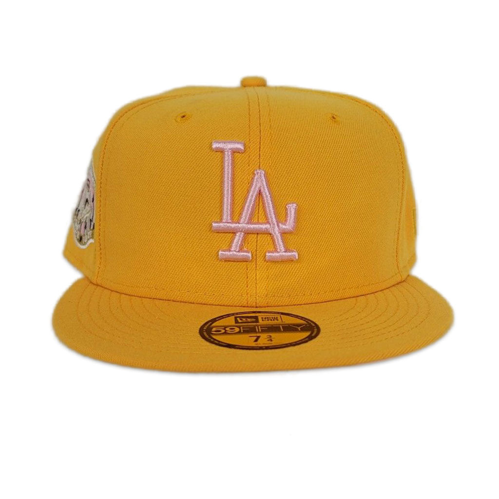 Yellow Los Angeles Dodgers Pink Bottom 1958-1961 First Home Side Patch New Era 59Fifty Fitted