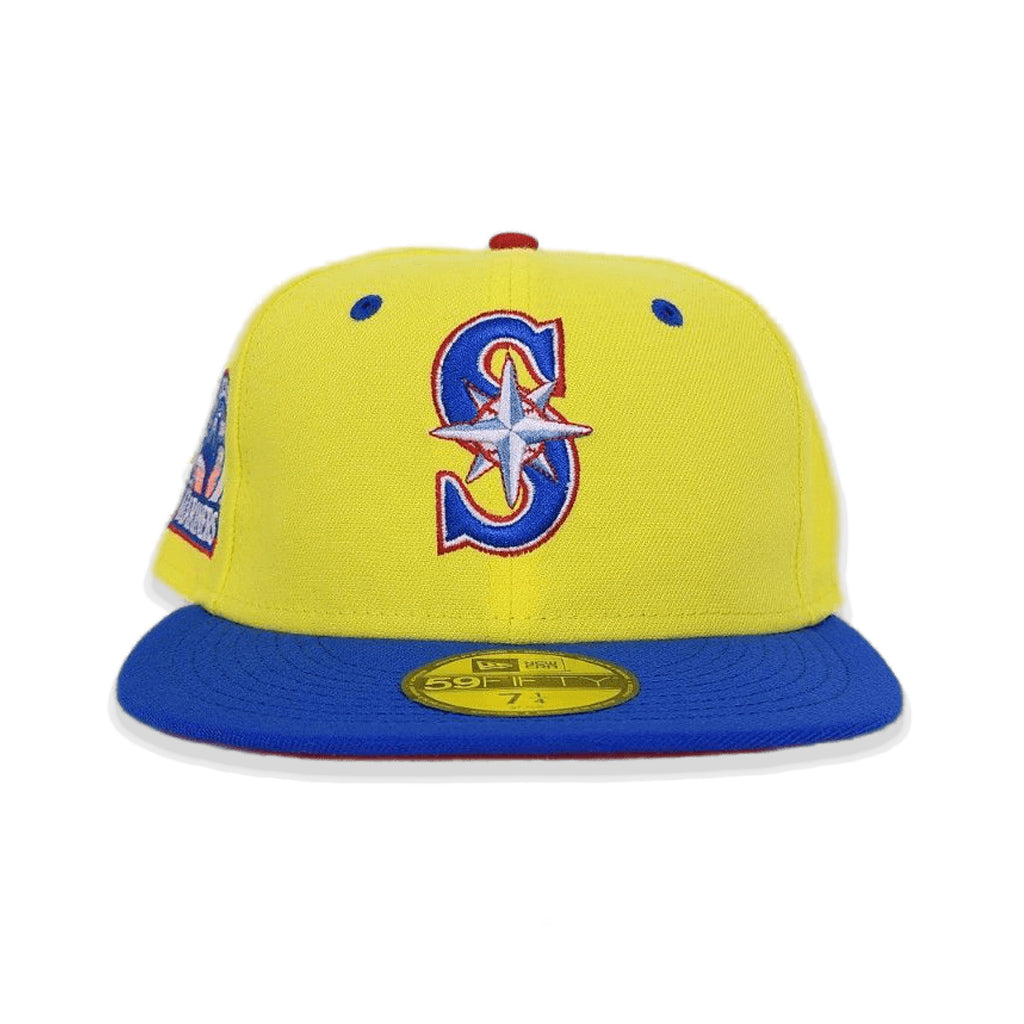 Yellow Seattle Mariners Royal Blue Visor Red Bottom 30th Anniversary Side Patch New Era 59FIFTY Fitted 71/8