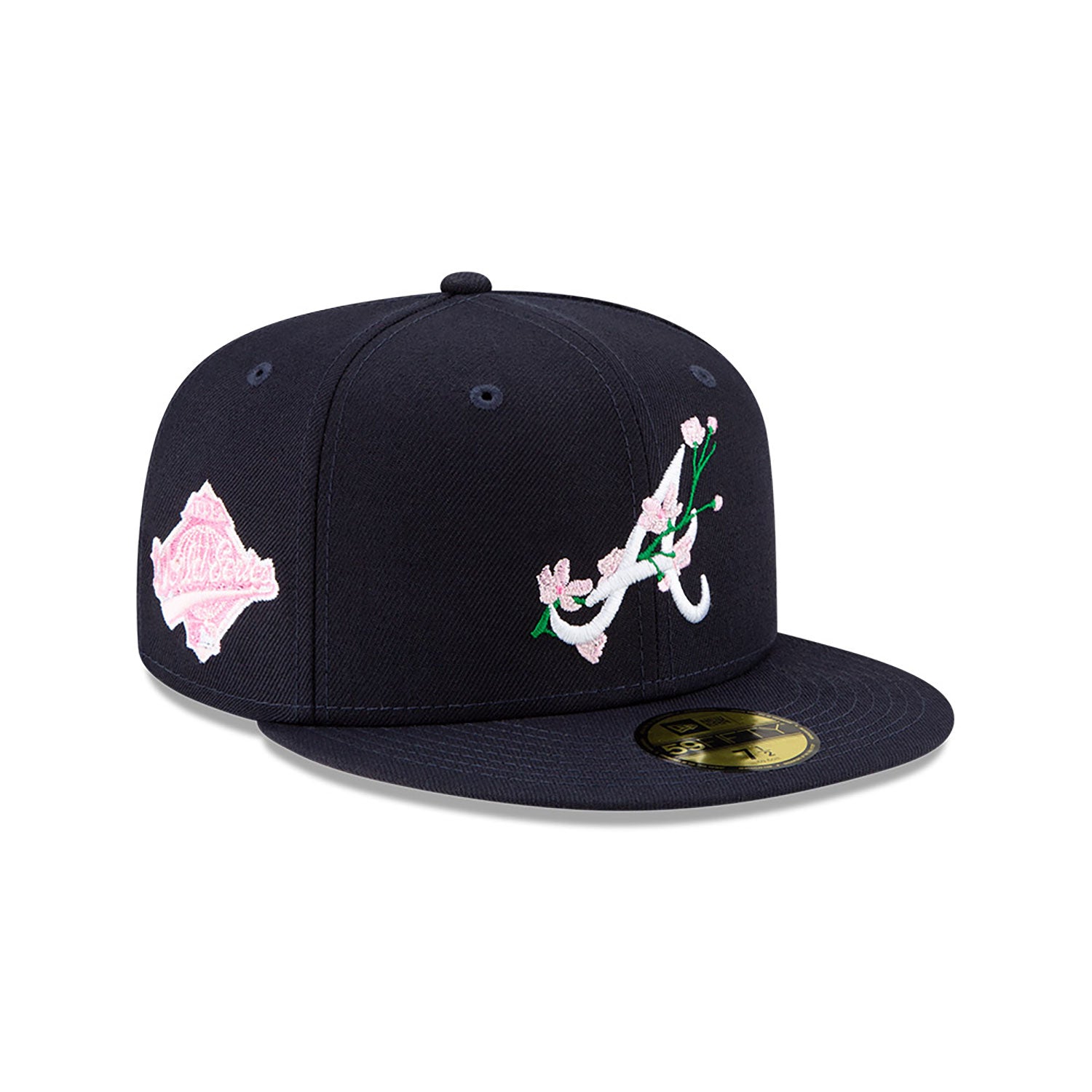 Navy Blue Atlanta Braves Pink Bottom 1995 World Series Side Patch Bloom New Era 59Fifty Fitted