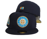 Navy Blue Seattle Mariners Soft Yellow Bottom 35th Anniversary Side Patch New Era 59Fifty Fitted