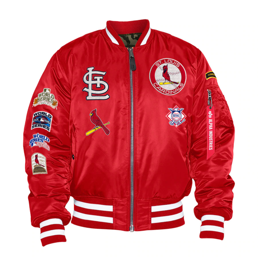Exclusive Fitted Red St. Louis Cardinals Alpha Industries x New Era Reversible MA-1 Bomber Jacket XL