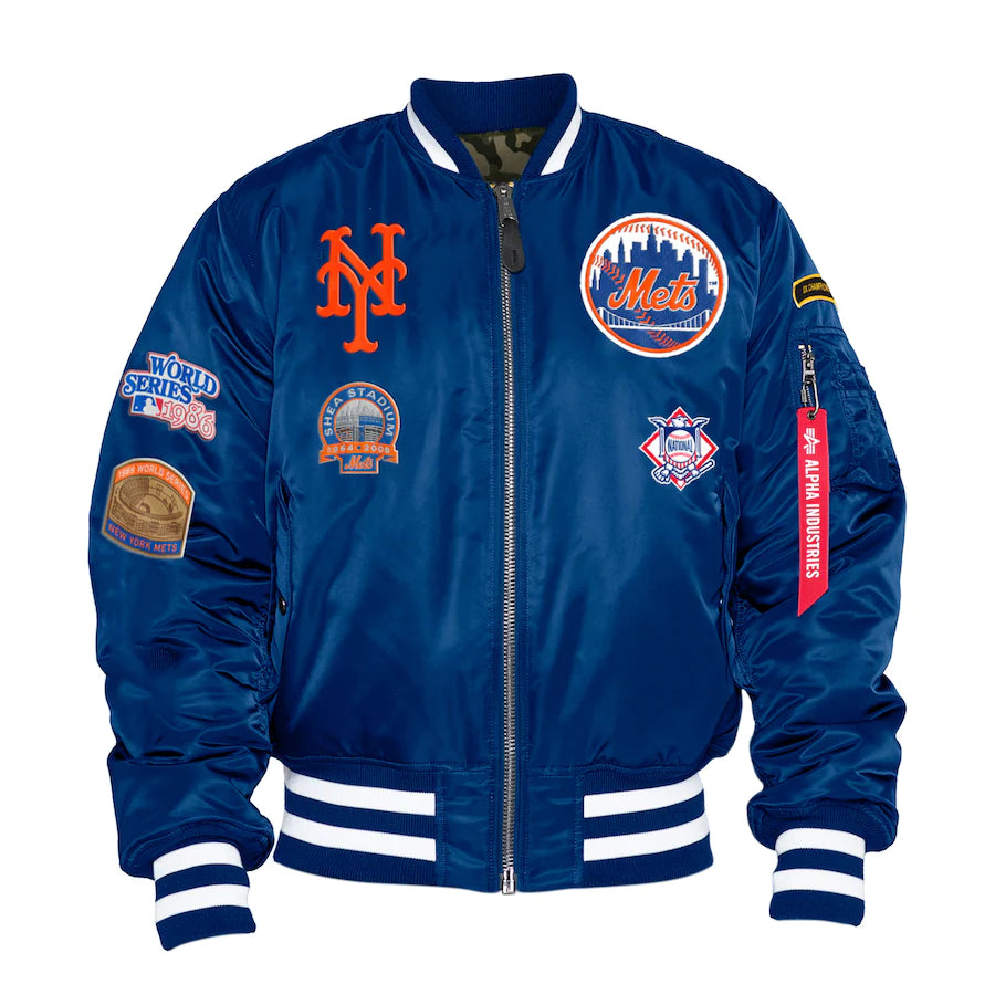 MLB New York Mets Custom Name Number Black Bomber Jacket - Bluefink