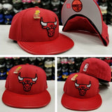 Exclusive New Era NBA RED Chicago Bulls 6X Pin Drop Championship fitted Hat Cap