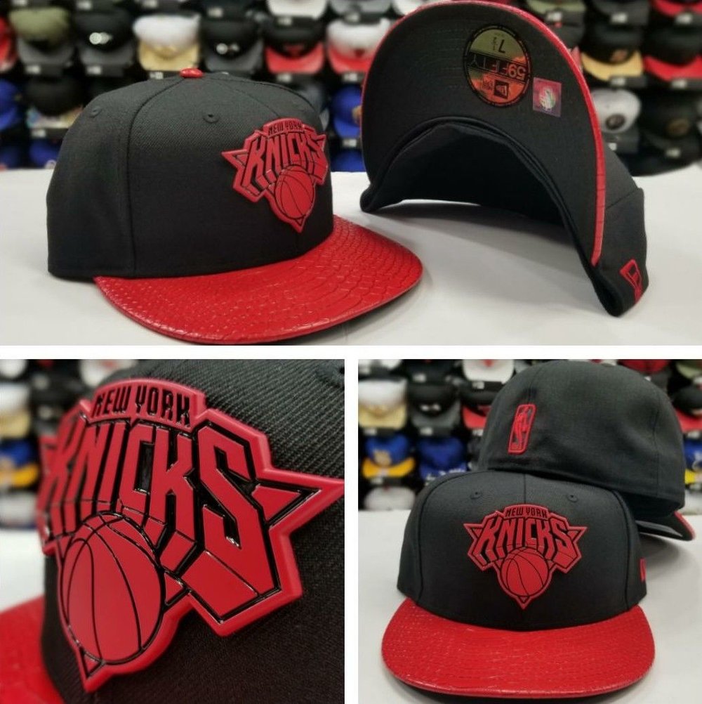 Exclusive New Era 59Fifty NBA New York Knicks RED Metal Badge Logo Fitted Hat