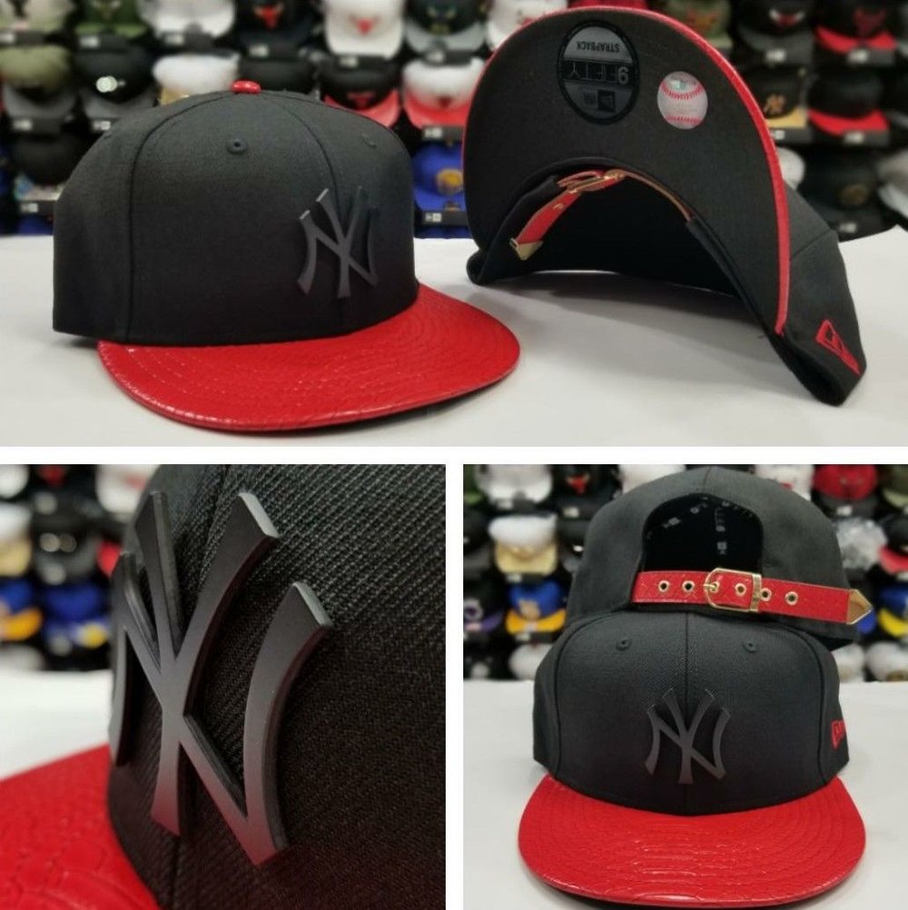 New Era 9Fifty MLB New York Yankee Black / Red Metal Badge Strapback Hat