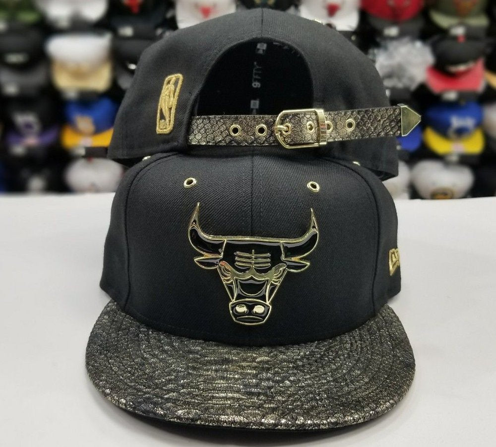 Matching New Era Chicago Bulls Metal Badge Logo Fitted Hat for Jordan 14  DMP Black Gold