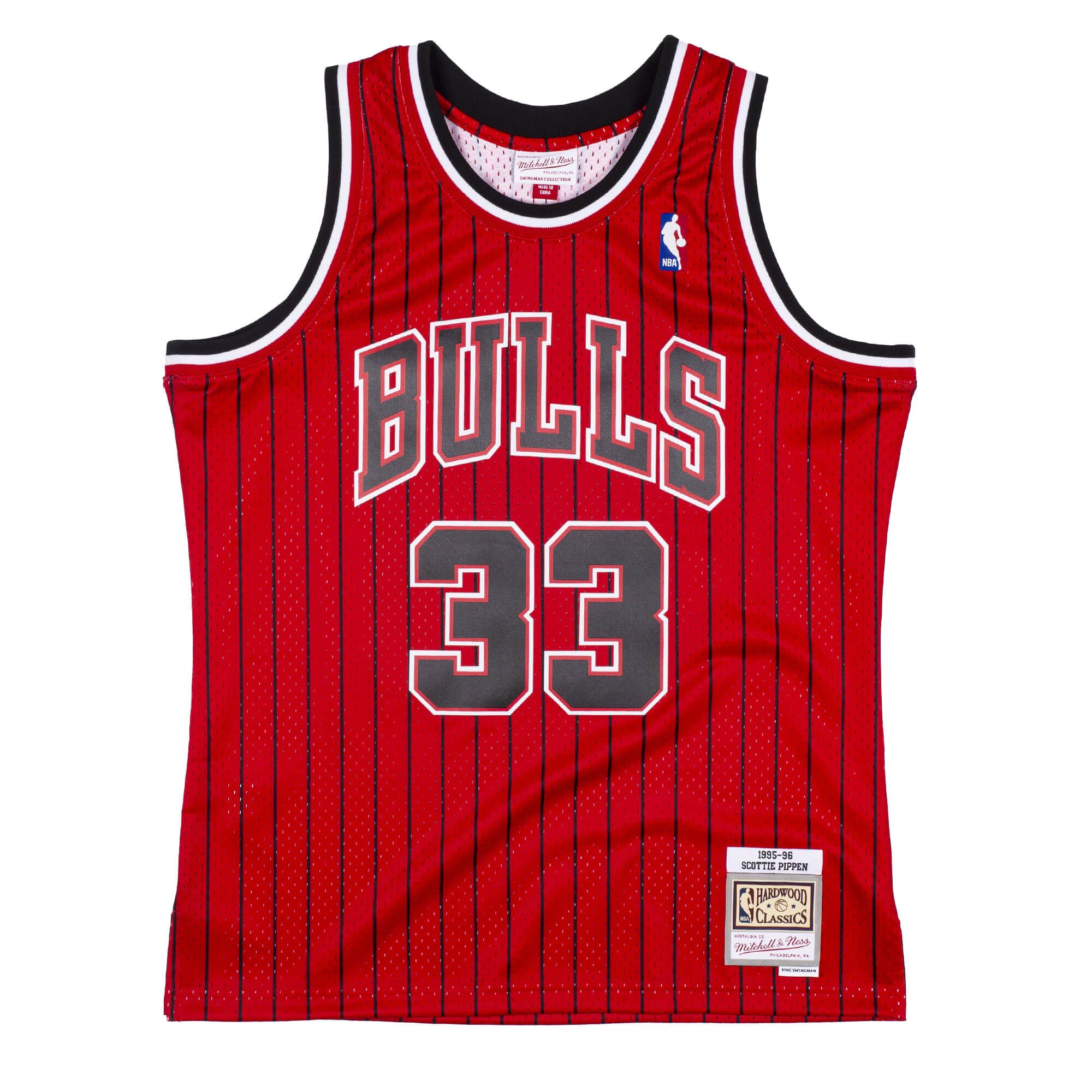 Chicago Bulls 1995-96 Scottie Pippen Mitchell Ness Red Pinstripe