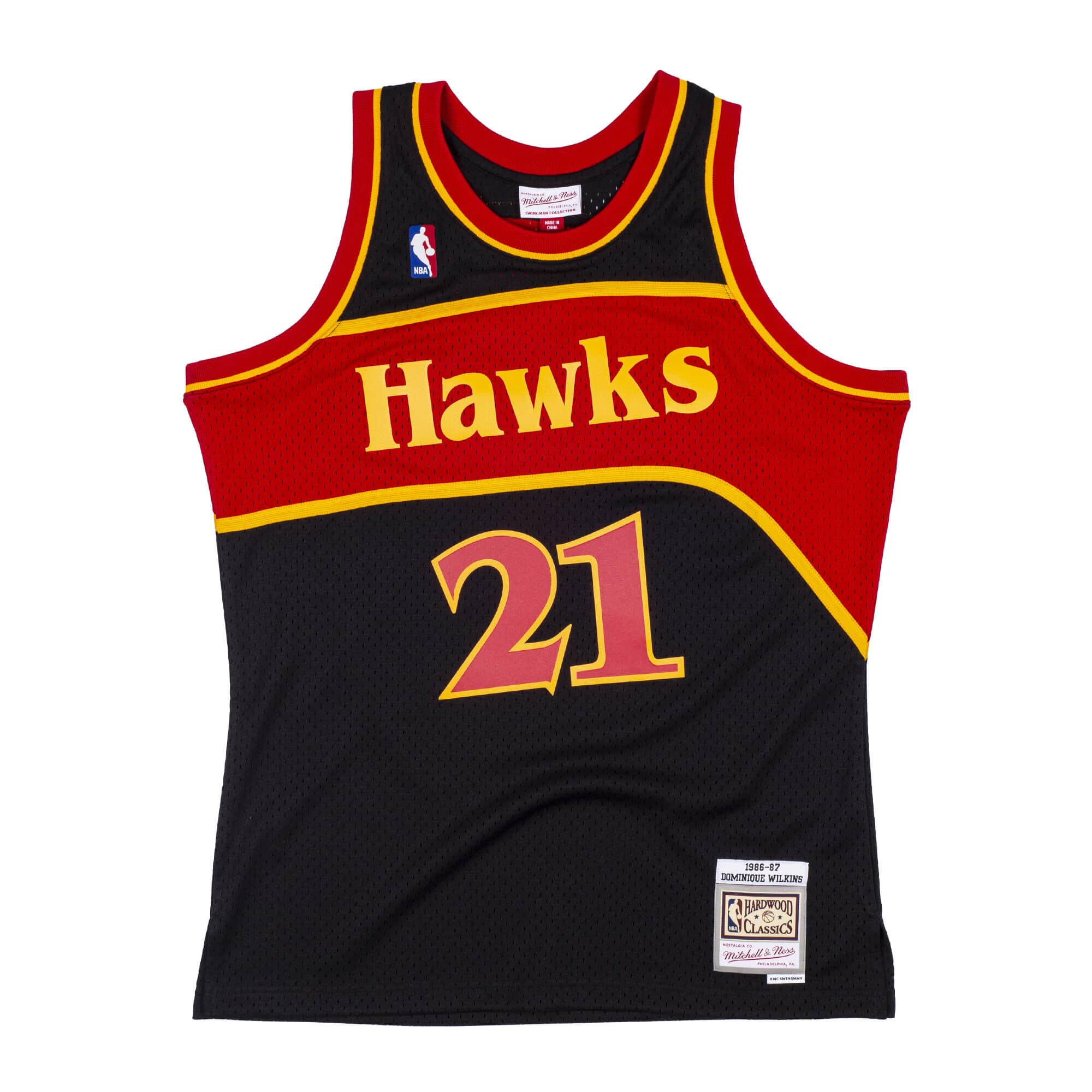 atlanta hawks fan gear Black Atlanta Hawks 1986-87 Dominique Wilkins Mitchell & Ness NBA Men' – Exclusive Fitted Inc