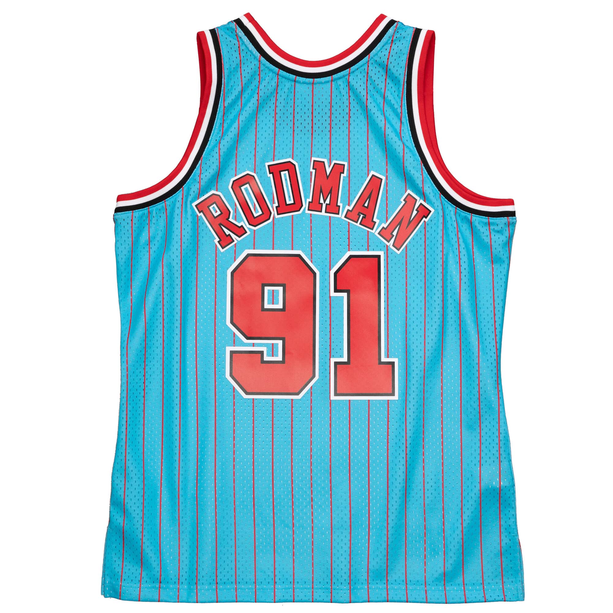 Chicago Bulls 1995-96 Dennis Rodman Mitchell Ness Blue Pinstripe