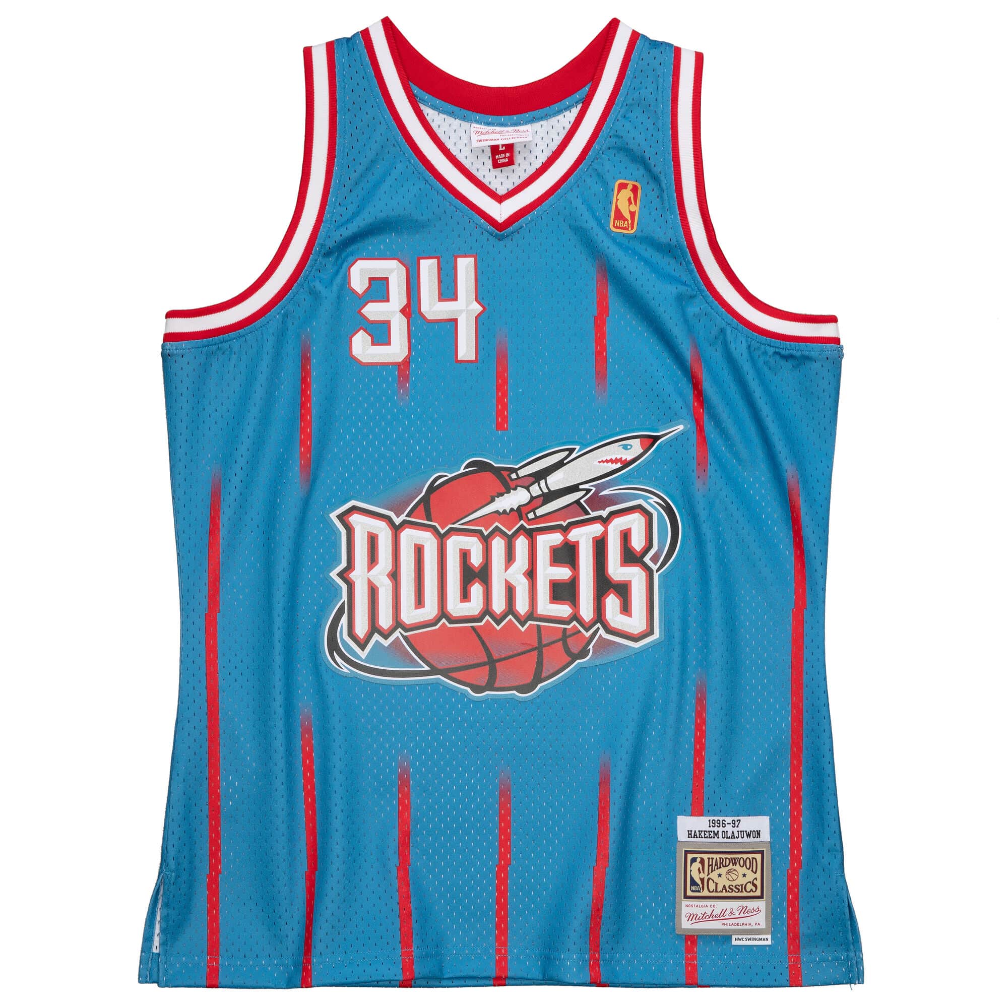 Houston Rockets 1996-97 Hakeem Olajuwon Mitchell Ness Blue